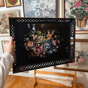 Vintage Victorian style metal floral decorative serving tray